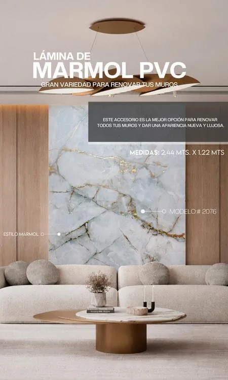 Lámina de Mármol PVC, modelo #2076 Azul hielo con dorado