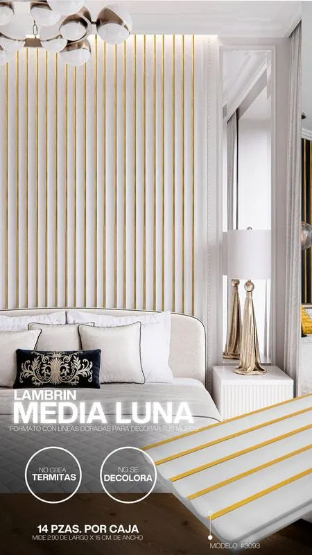 Lambrín Media Luna, modelo #3093 Blanco con dorado